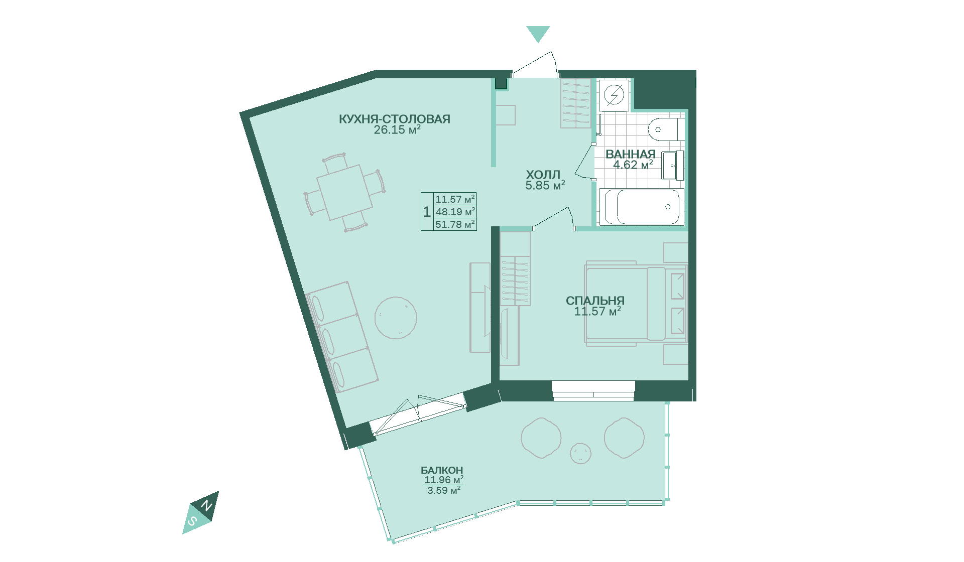 1-комнатная, 52 м² — ЖК ЖК Магнифика Резиденс (Magnifika Residence)