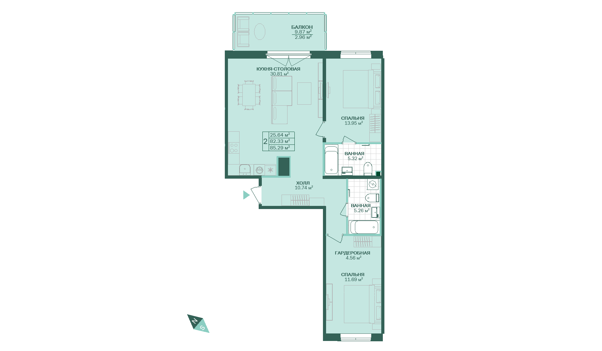 2-комнатная, 85 м² — ЖК ЖК Магнифика Резиденс (Magnifika Residence)