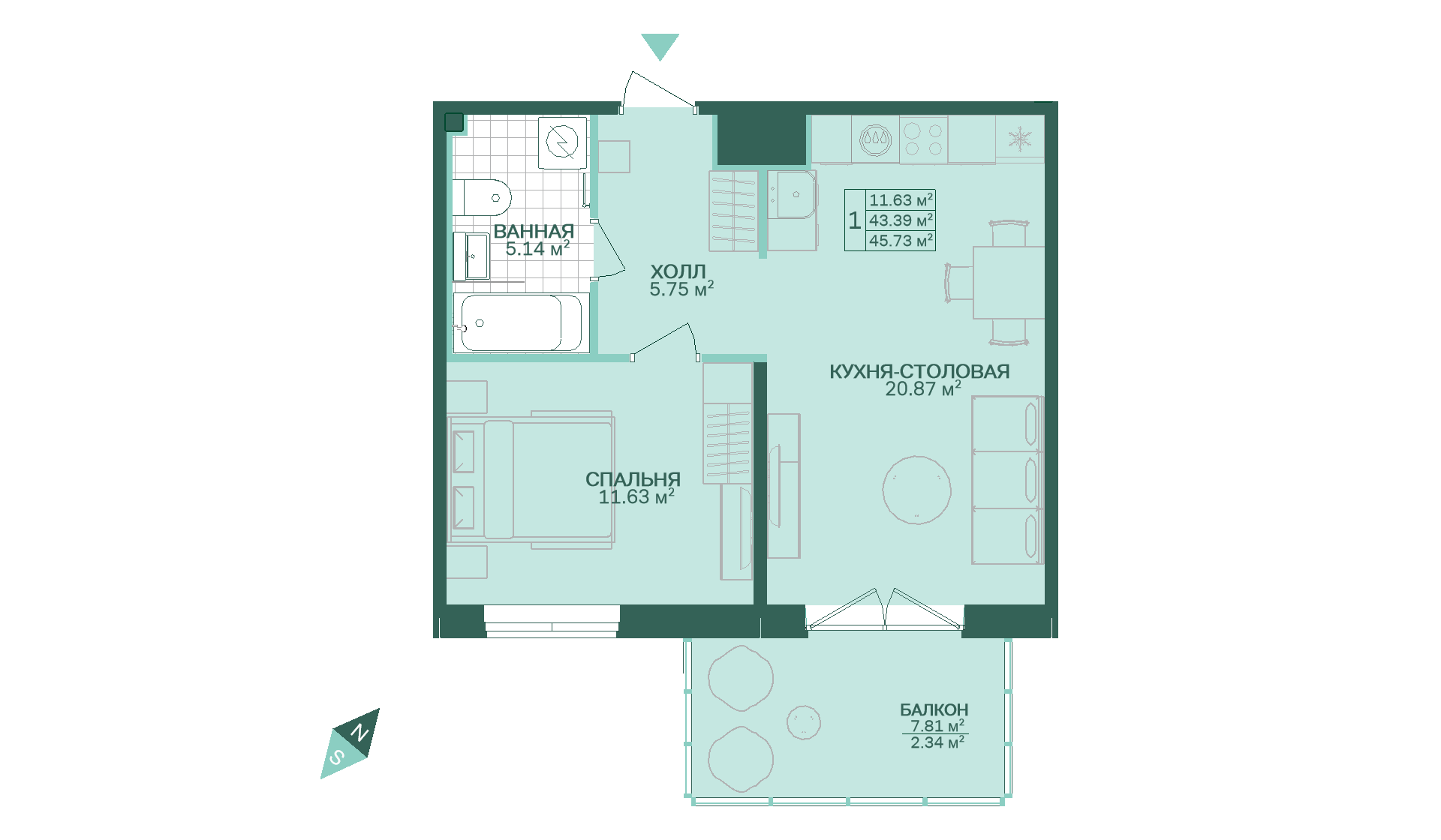 1-комнатная, 46 м² — ЖК ЖК Магнифика Резиденс (Magnifika Residence)