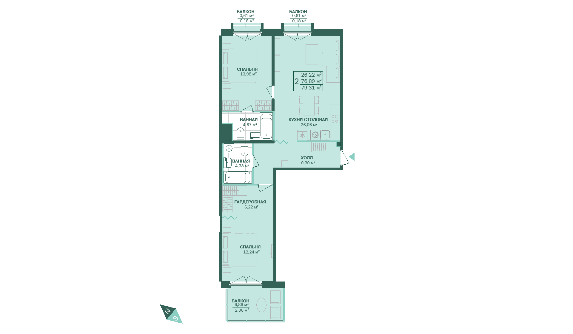 2-комнатная, 79 м² — ЖК ЖК Магнифика Резиденс (Magnifika Residence)