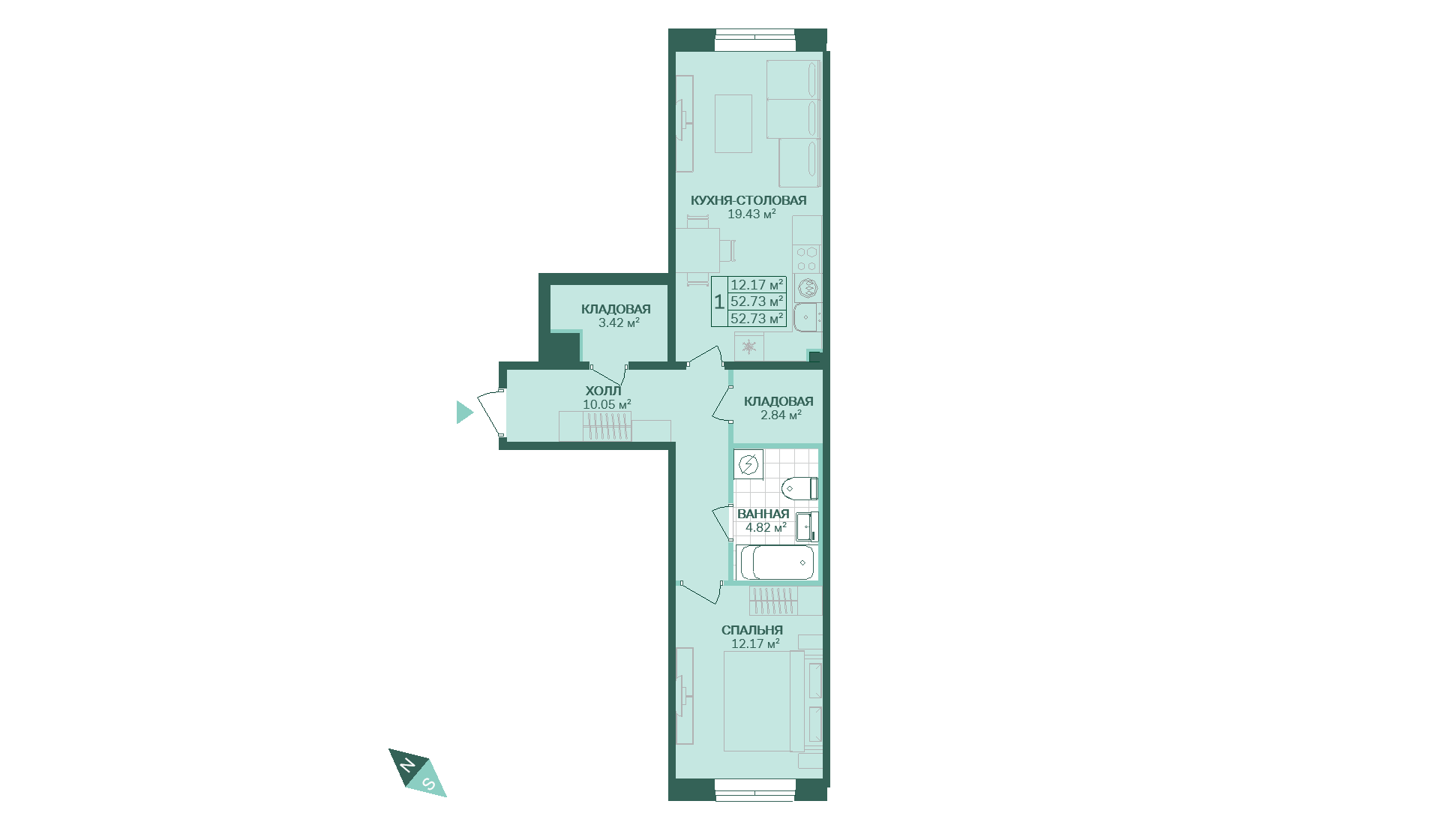 1-комнатная, 53 м² — ЖК ЖК Магнифика Резиденс (Magnifika Residence)