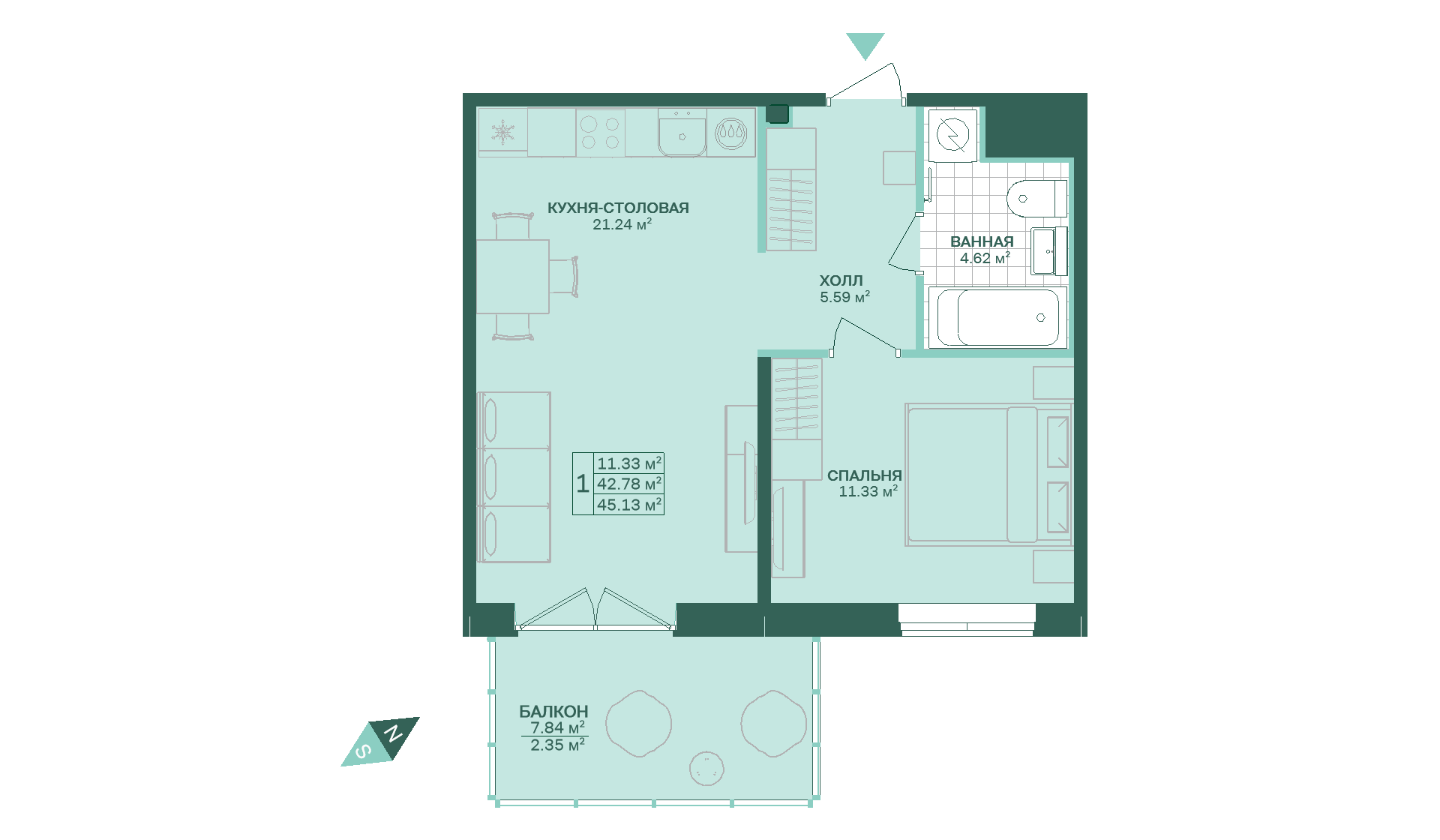 1-комнатная, 45 м² — ЖК ЖК Магнифика Резиденс (Magnifika Residence)