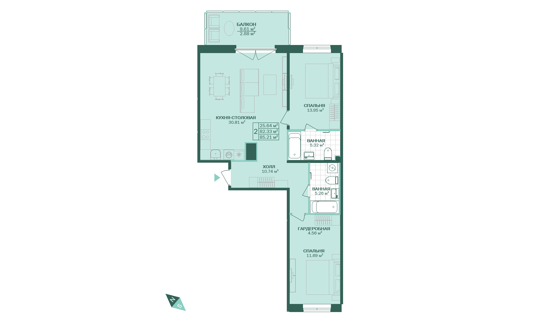 2-комнатная, 85 м² — ЖК ЖК Магнифика Резиденс (Magnifika Residence)