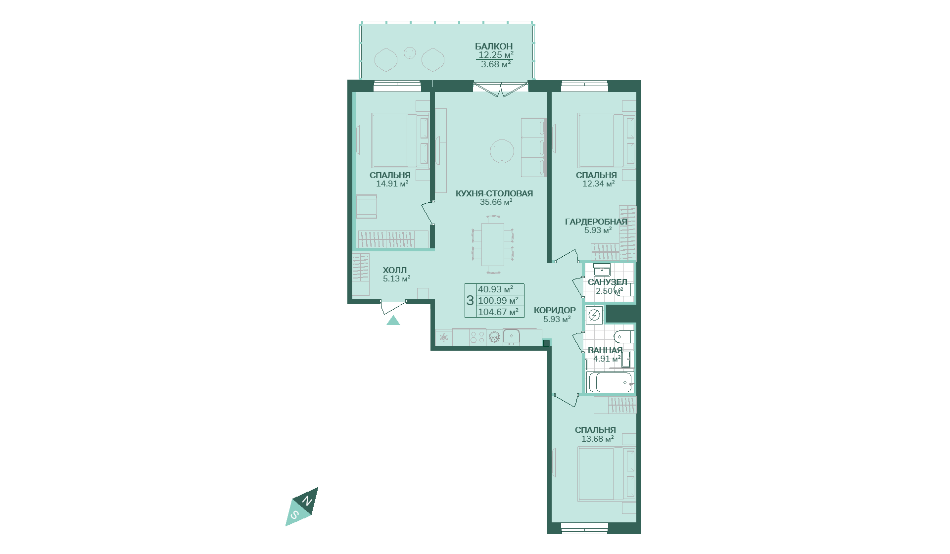 3-комнатная, 105 м² — ЖК ЖК Магнифика Резиденс (Magnifika Residence)