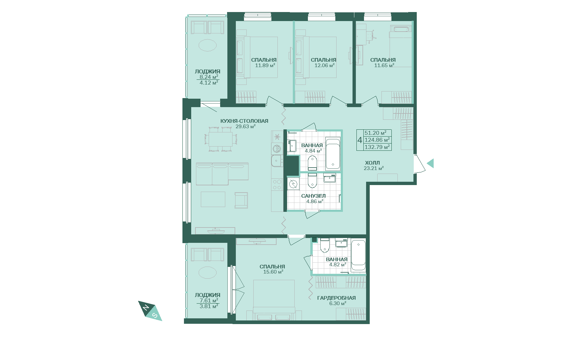 4-комнатная, 133 м² — ЖК ЖК Магнифика Резиденс (Magnifika Residence)