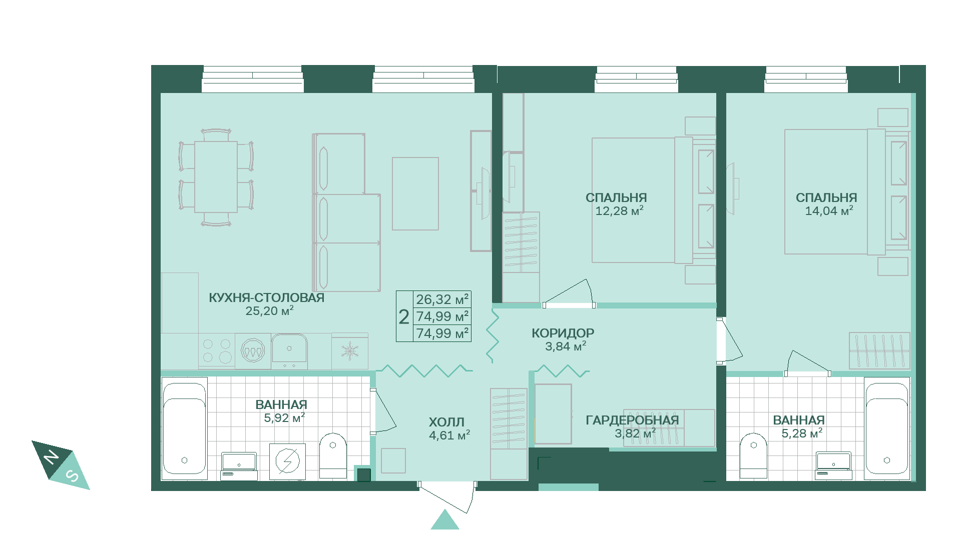 2-комнатная, 75 м² — ЖК ЖК Магнифика Резиденс (Magnifika Residence)
