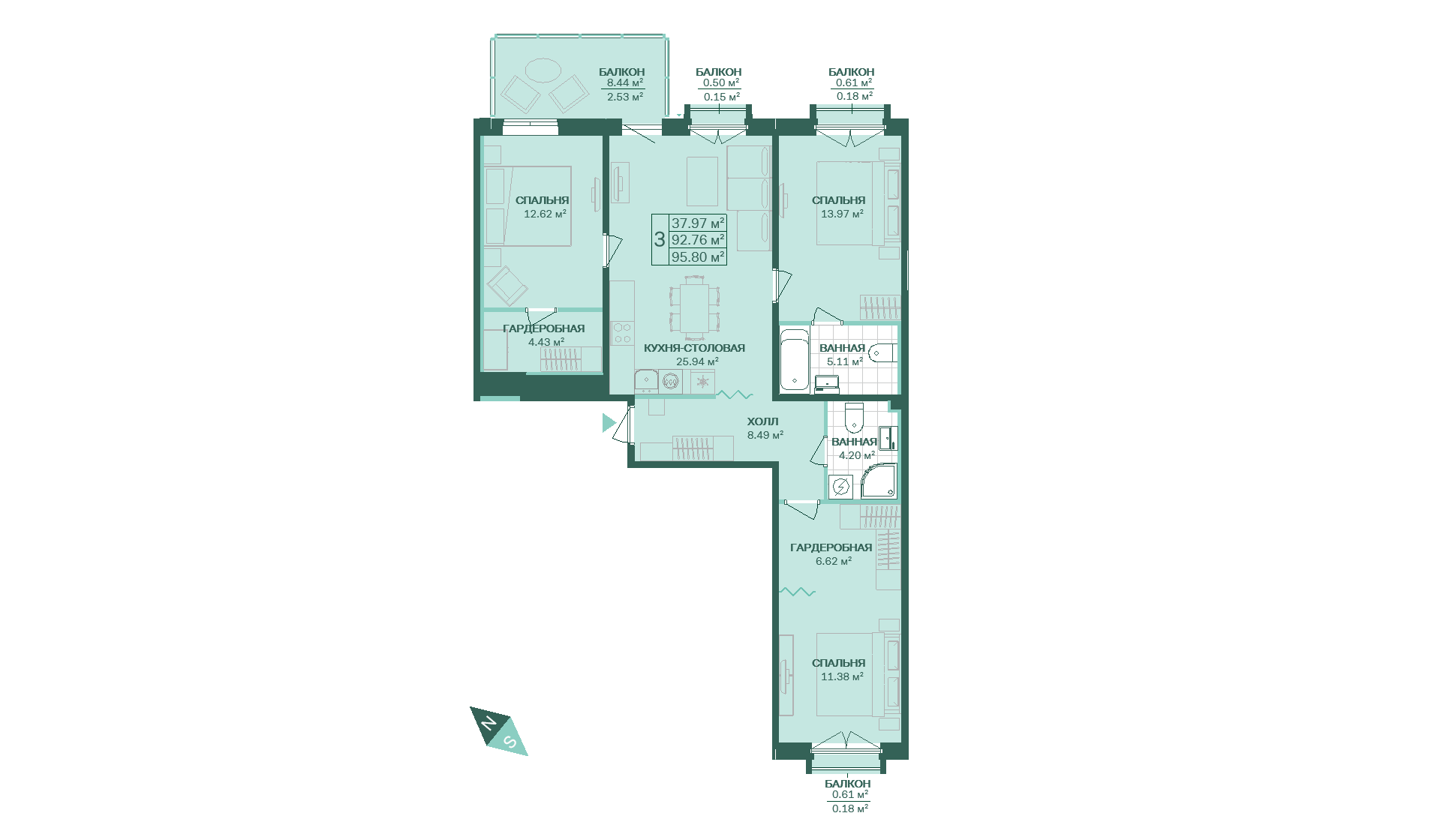 3-комнатная, 96 м² — ЖК ЖК Магнифика Резиденс (Magnifika Residence)