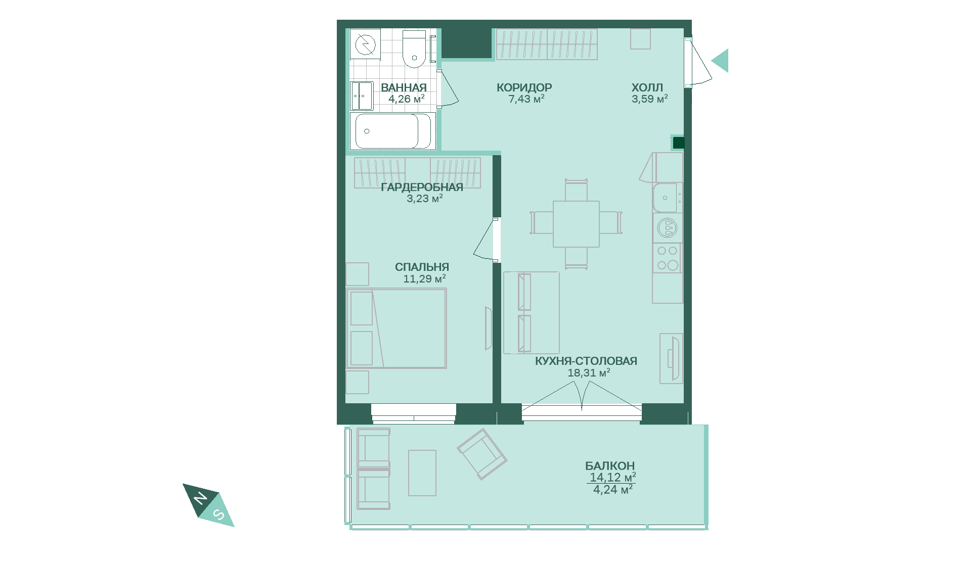 1-комнатная, 52 м² — ЖК ЖК Магнифика Резиденс (Magnifika Residence)