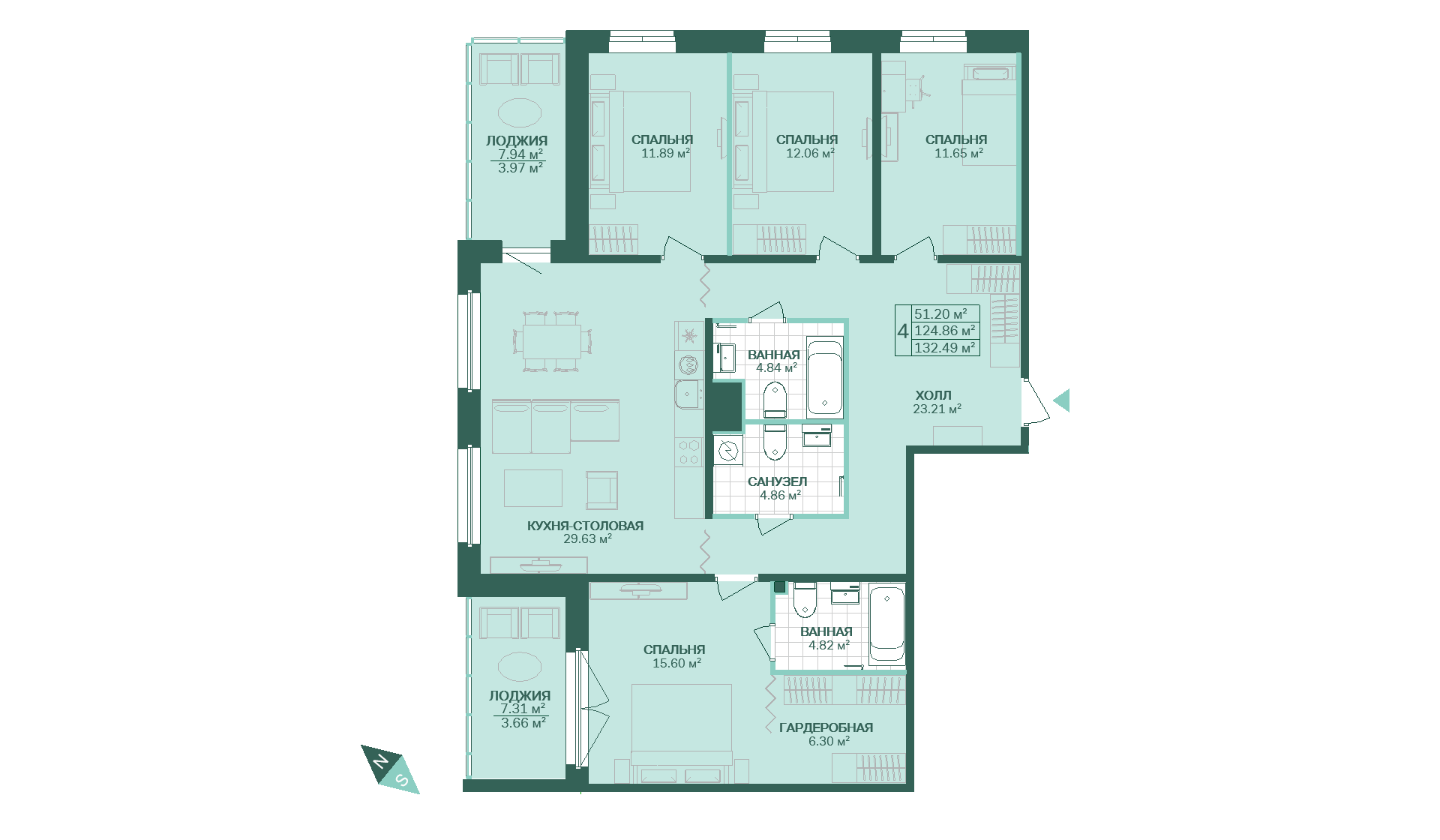 4-комнатная, 132 м² — ЖК ЖК Магнифика Резиденс (Magnifika Residence)