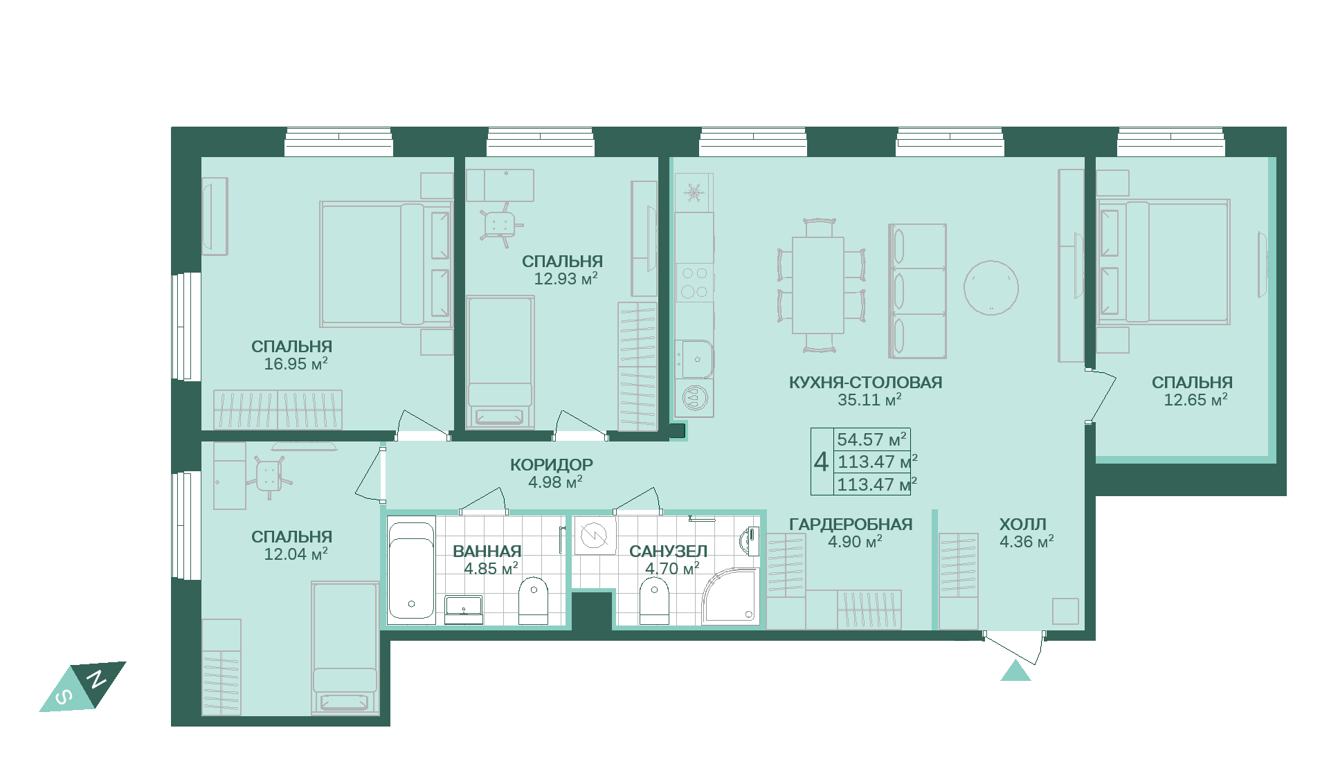 4-комнатная, 113 м² — ЖК ЖК Магнифика Резиденс (Magnifika Residence)
