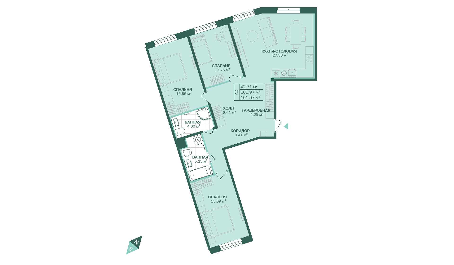 3-комнатная, 102 м² — ЖК ЖК Магнифика Резиденс (Magnifika Residence)