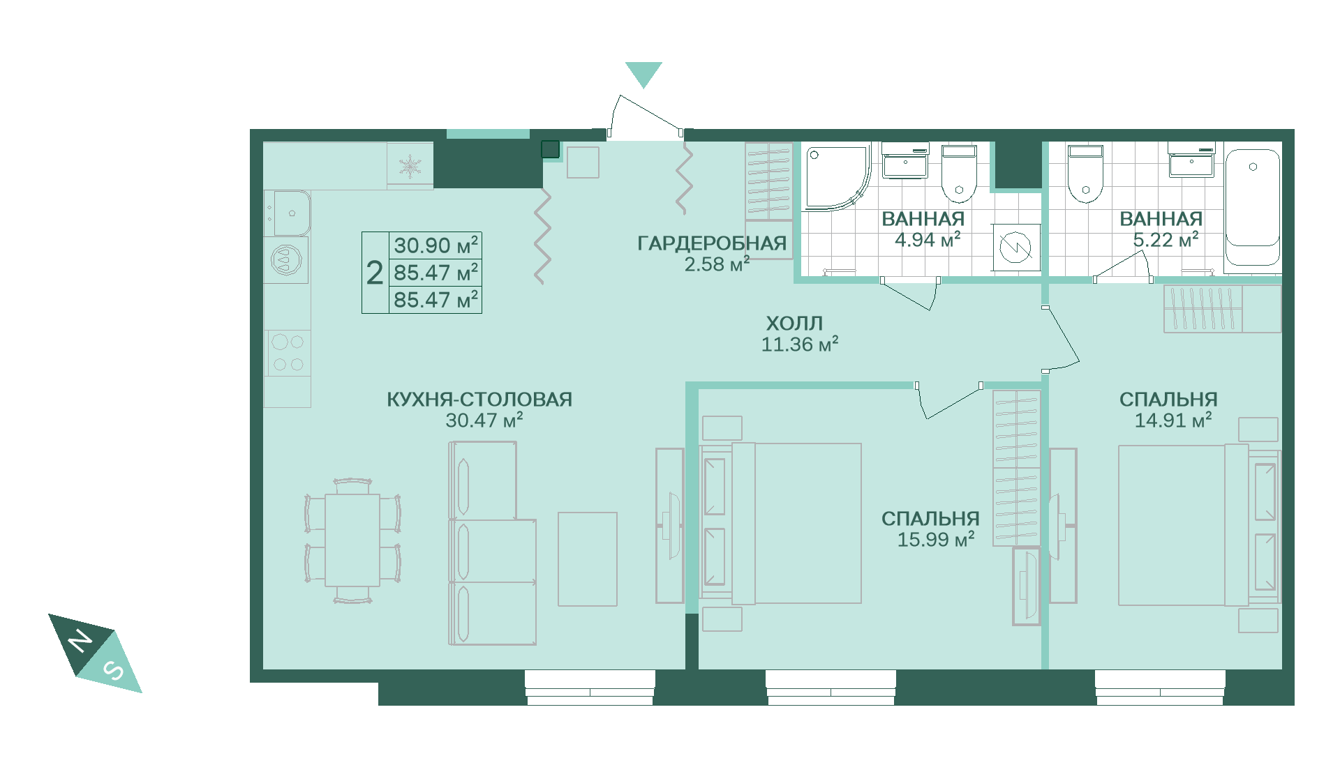 2-комнатная, 85 м² — ЖК ЖК Магнифика Резиденс (Magnifika Residence)