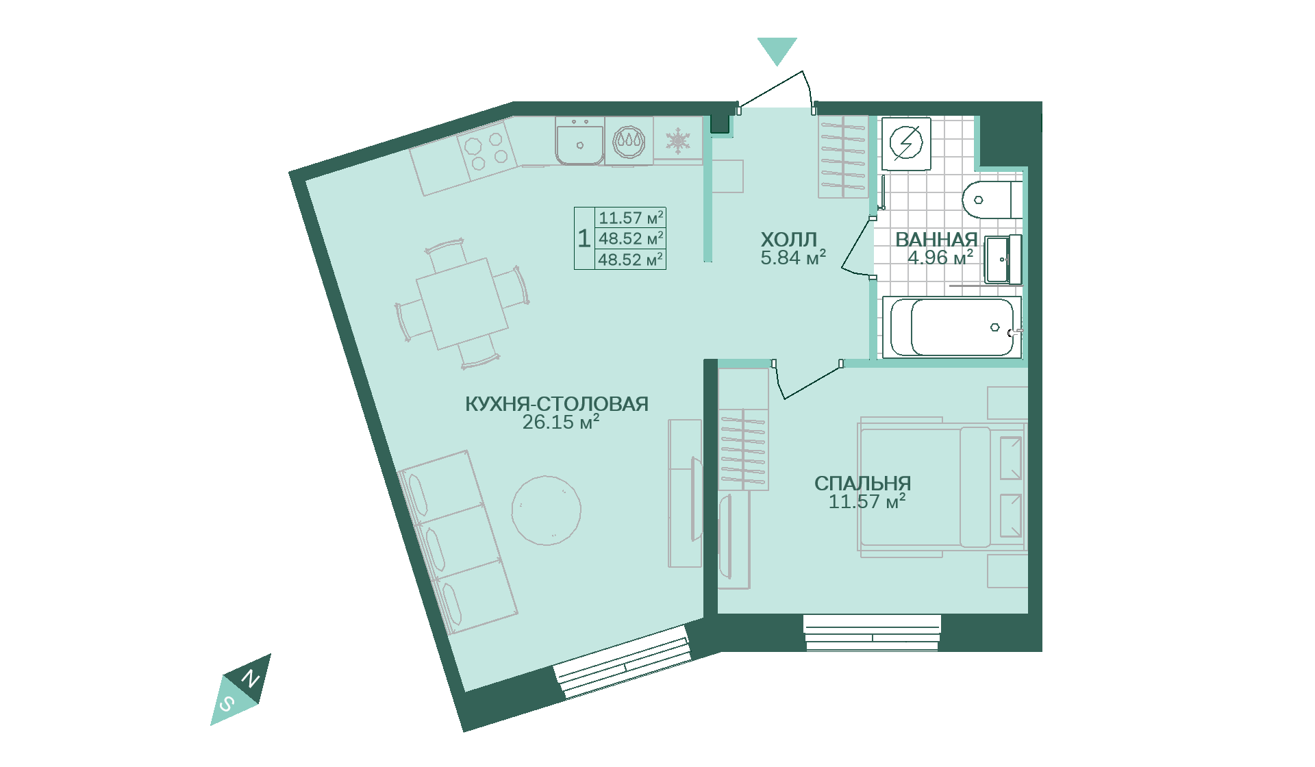 1-комнатная, 49 м² — ЖК ЖК Магнифика Резиденс (Magnifika Residence)