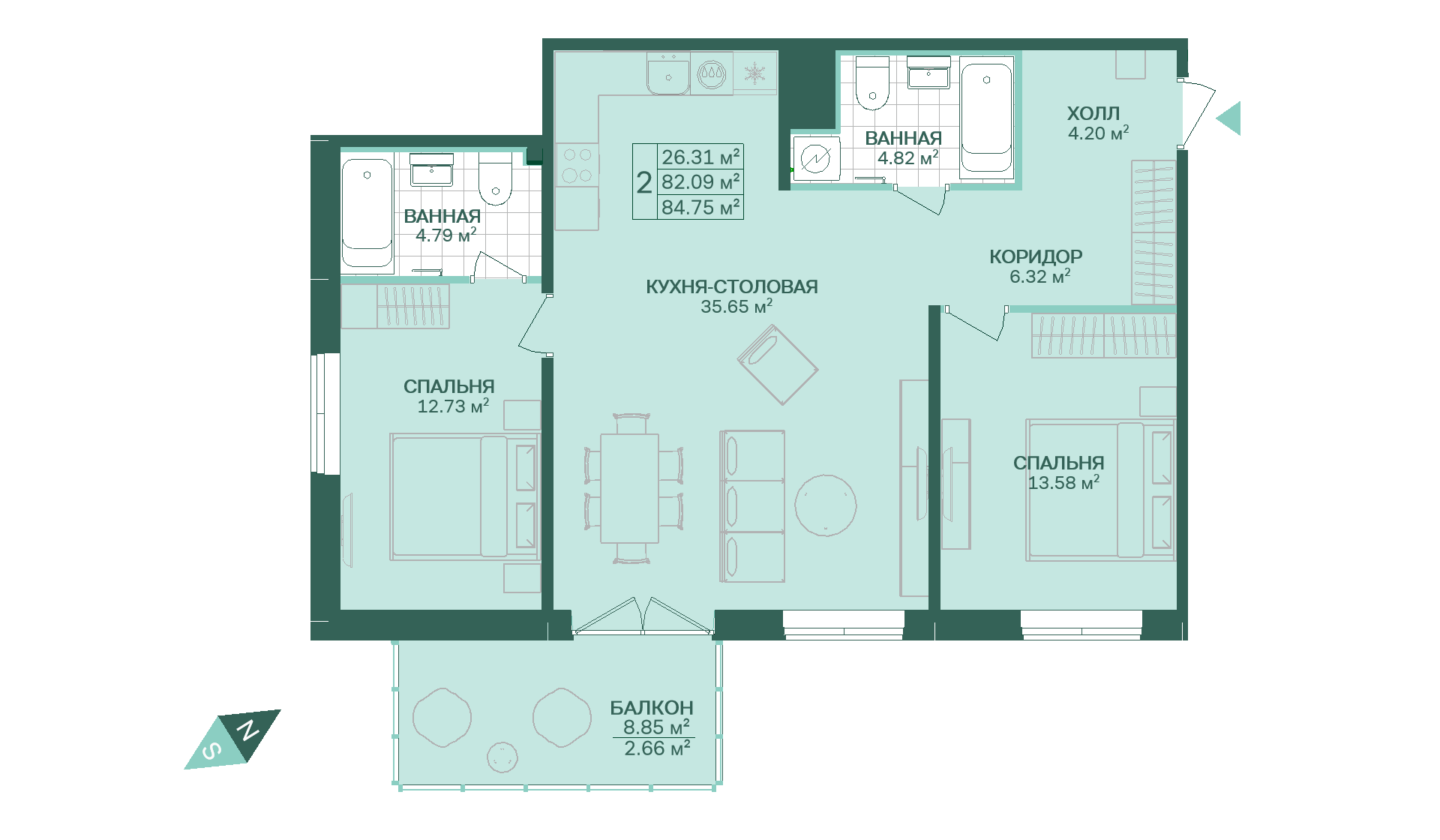 2-комнатная, 85 м² — ЖК ЖК Магнифика Резиденс (Magnifika Residence)