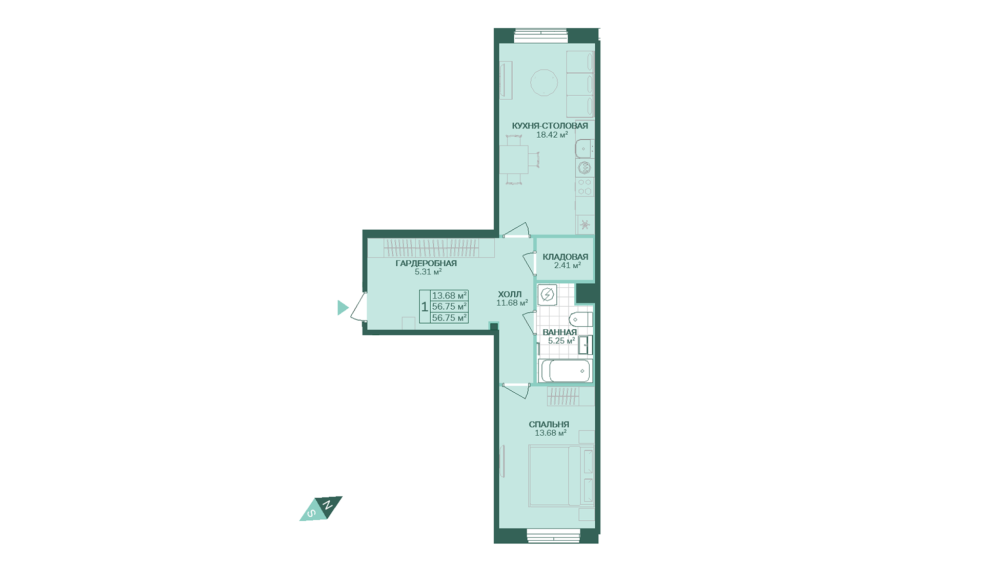 1-комнатная, 57 м² — ЖК ЖК Магнифика Резиденс (Magnifika Residence)