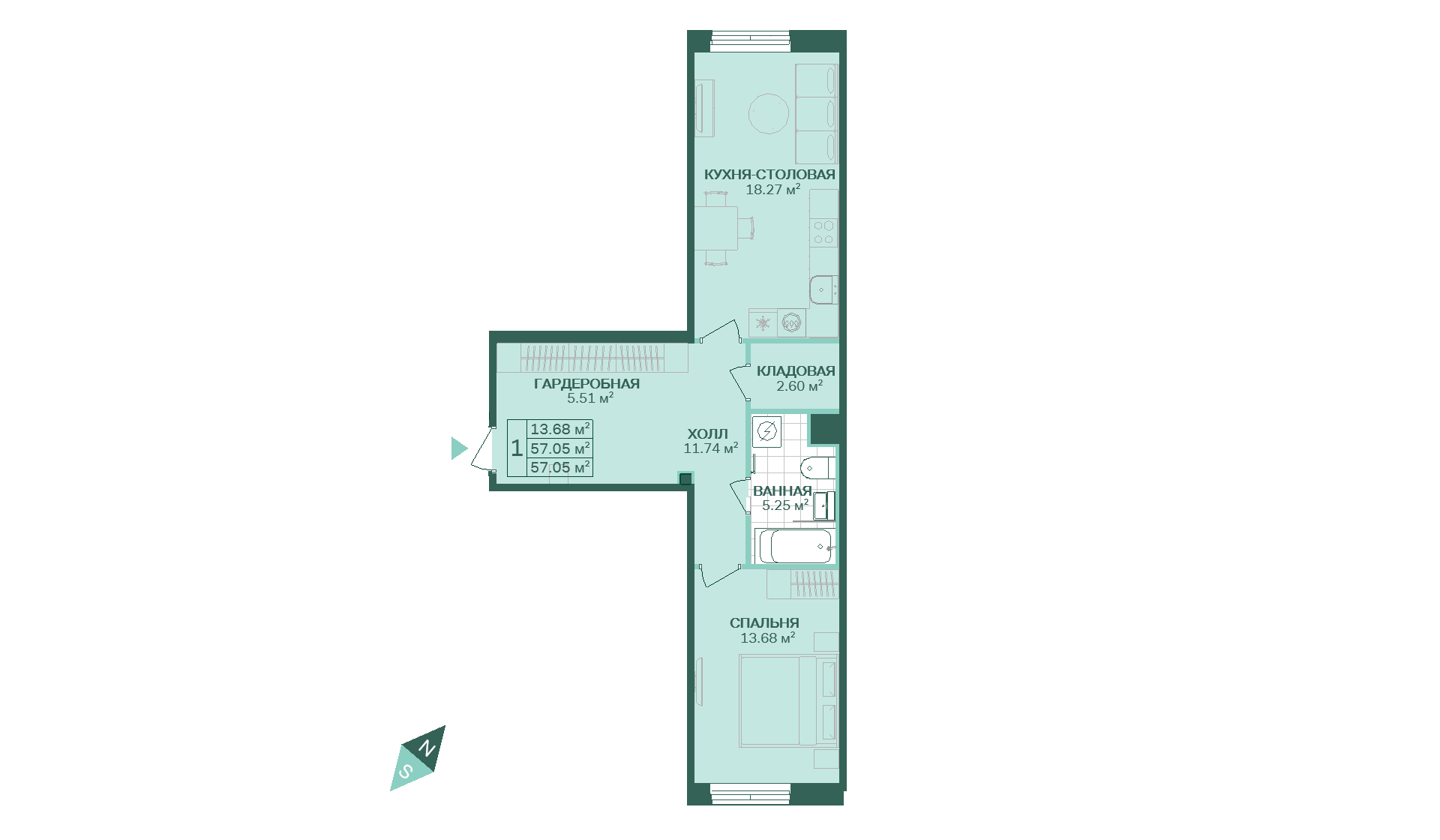 1-комнатная, 57 м² — ЖК ЖК Магнифика Резиденс (Magnifika Residence)