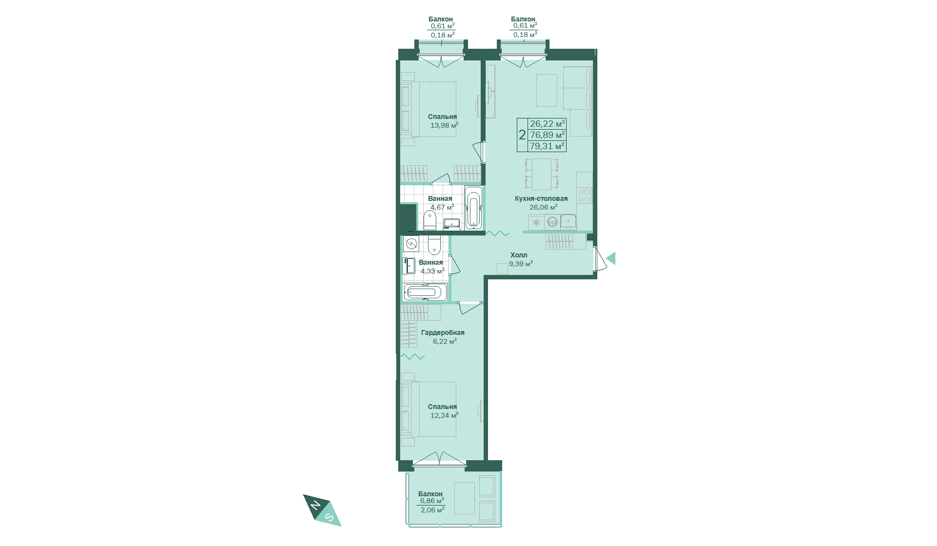 2-комнатная, 79 м² — ЖК ЖК Магнифика Резиденс (Magnifika Residence)