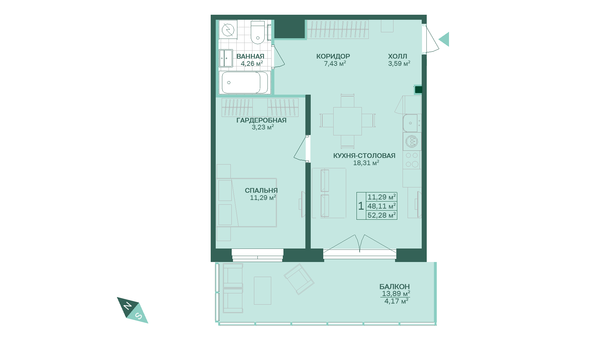 1-комнатная, 52 м² — ЖК ЖК Магнифика Резиденс (Magnifika Residence)