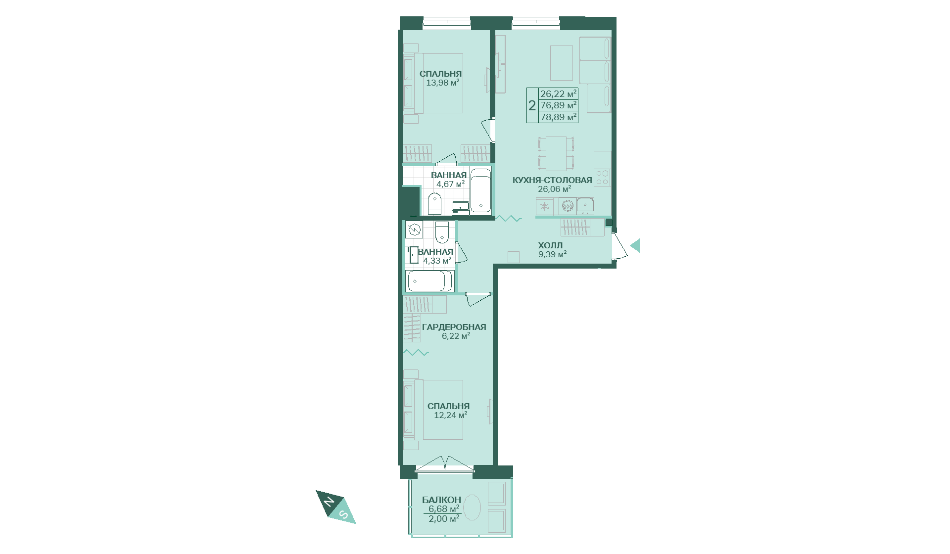 2-комнатная, 79 м² — ЖК ЖК Магнифика Резиденс (Magnifika Residence)