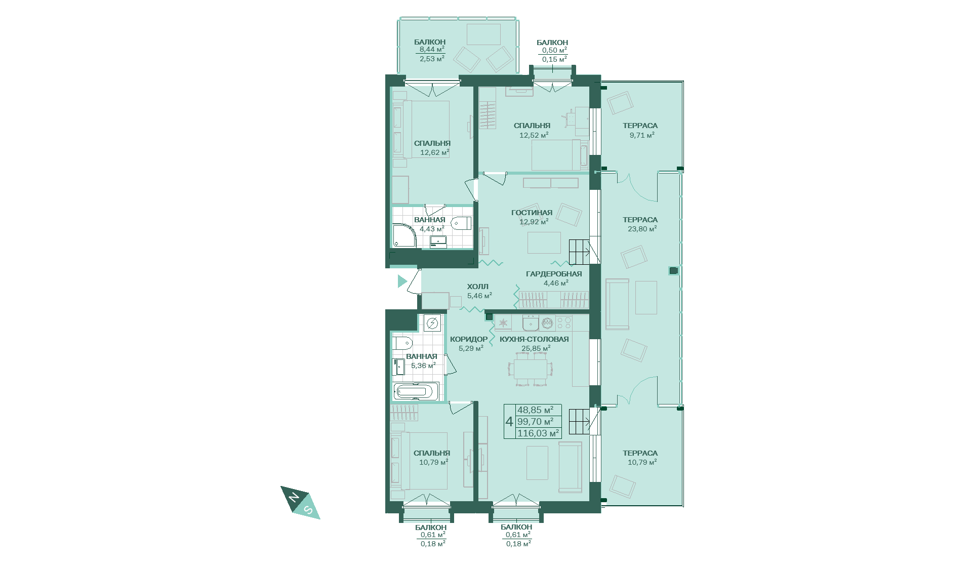 4-комнатная, 116 м² — ЖК ЖК Магнифика Резиденс (Magnifika Residence)