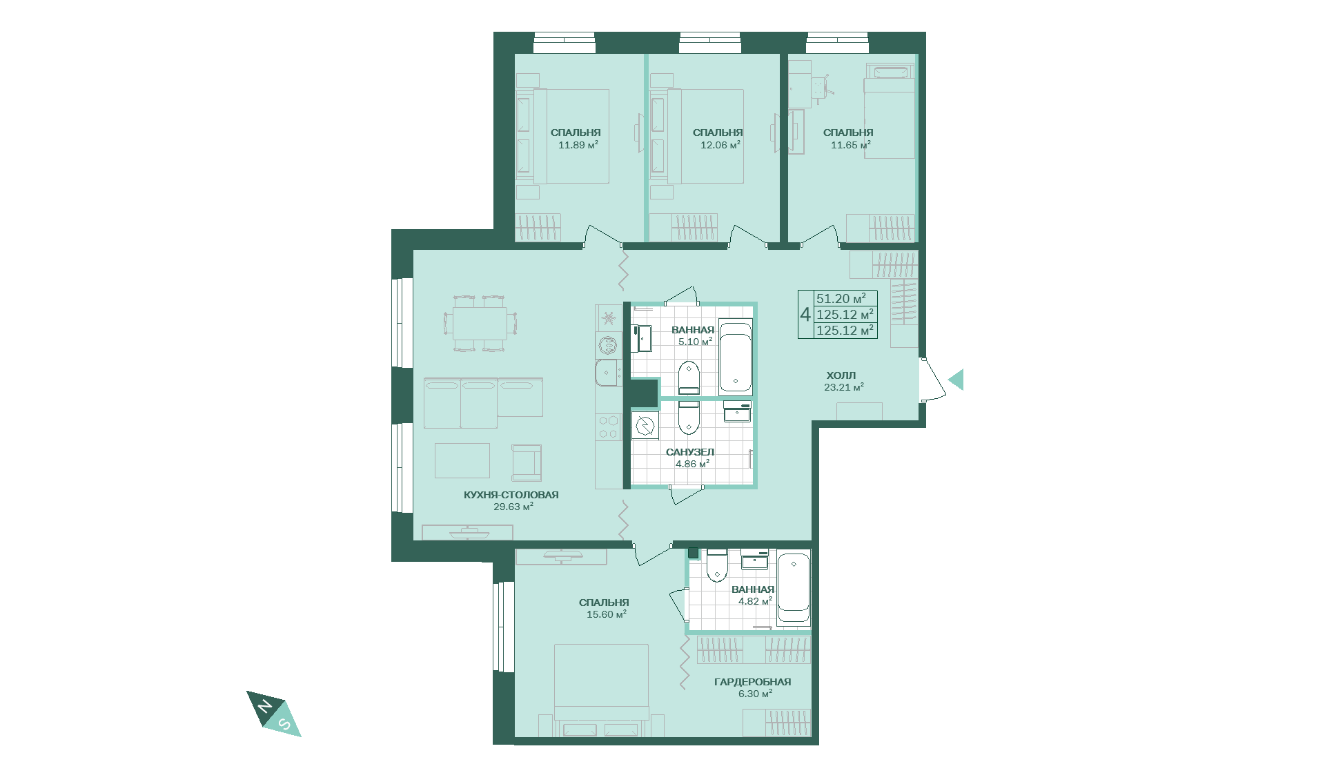 4-комнатная, 125 м² — ЖК ЖК Магнифика Резиденс (Magnifika Residence)