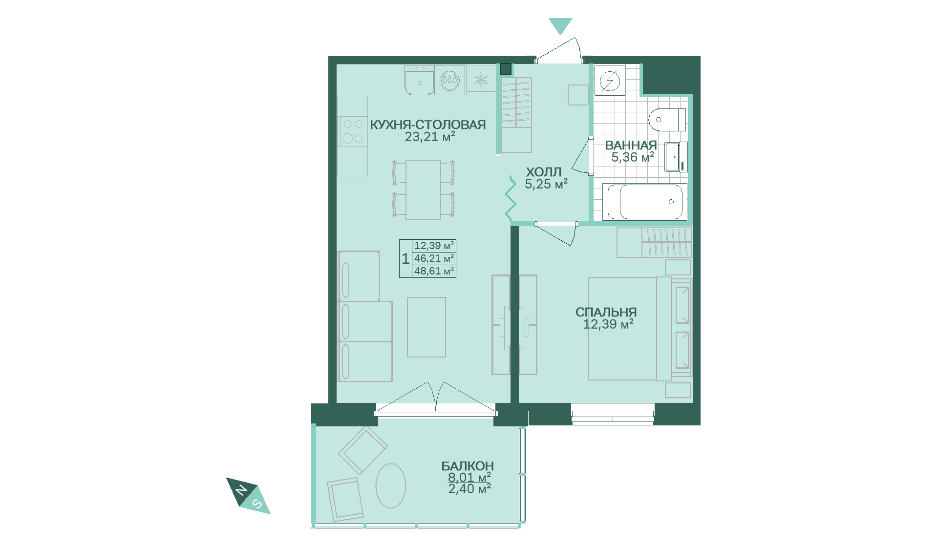 1-комнатная, 49 м² — ЖК ЖК Магнифика Резиденс (Magnifika Residence)
