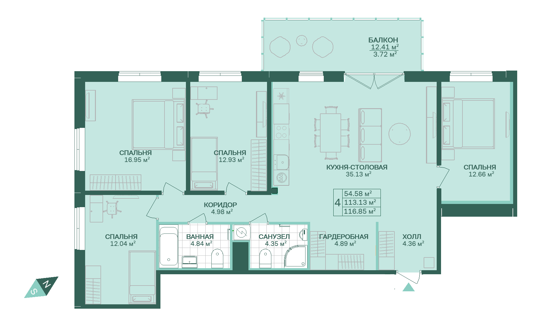 4-комнатная, 117 м² — ЖК ЖК Магнифика Резиденс (Magnifika Residence)