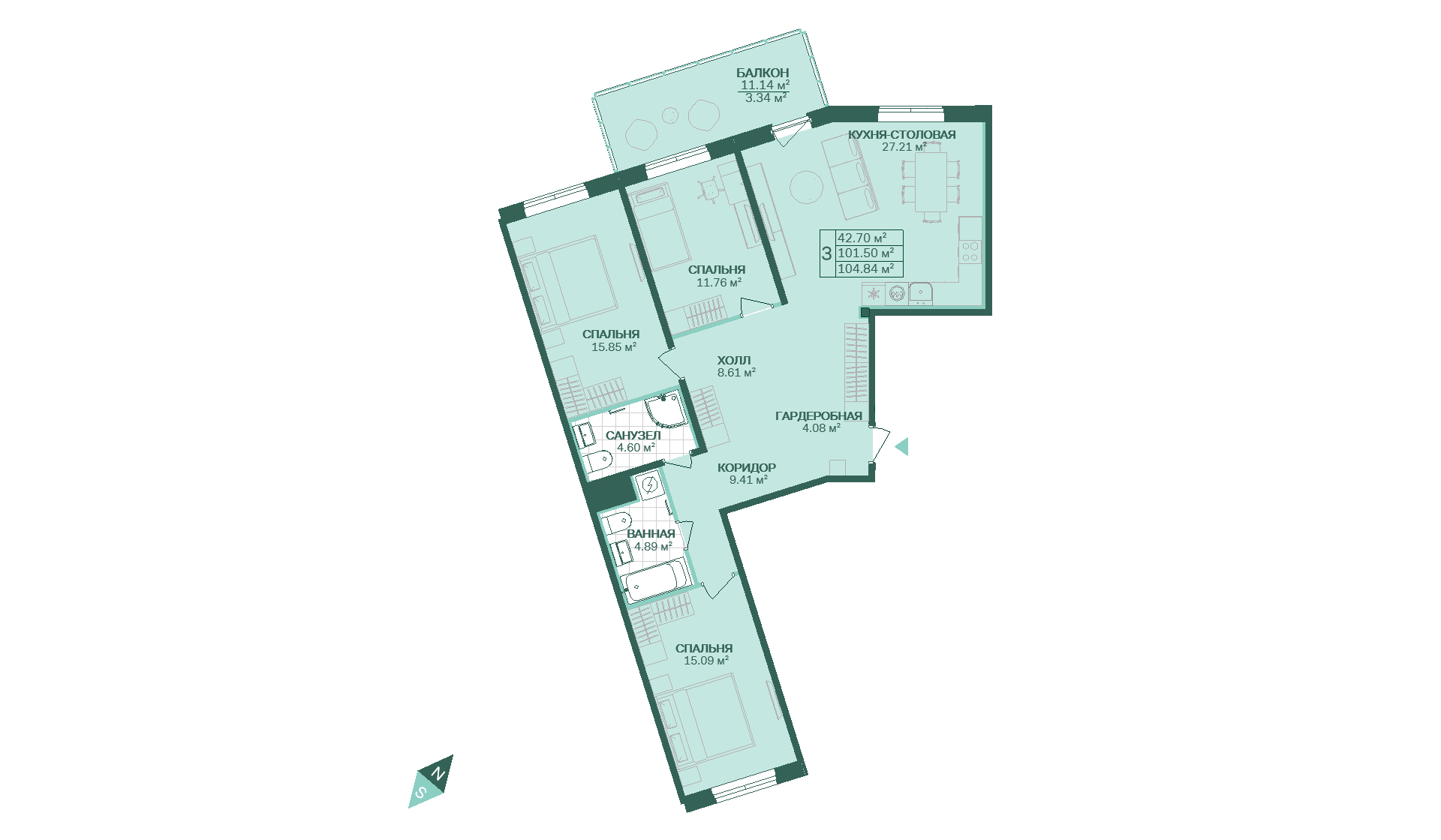 3-комнатная, 105 м² — ЖК ЖК Магнифика Резиденс (Magnifika Residence)