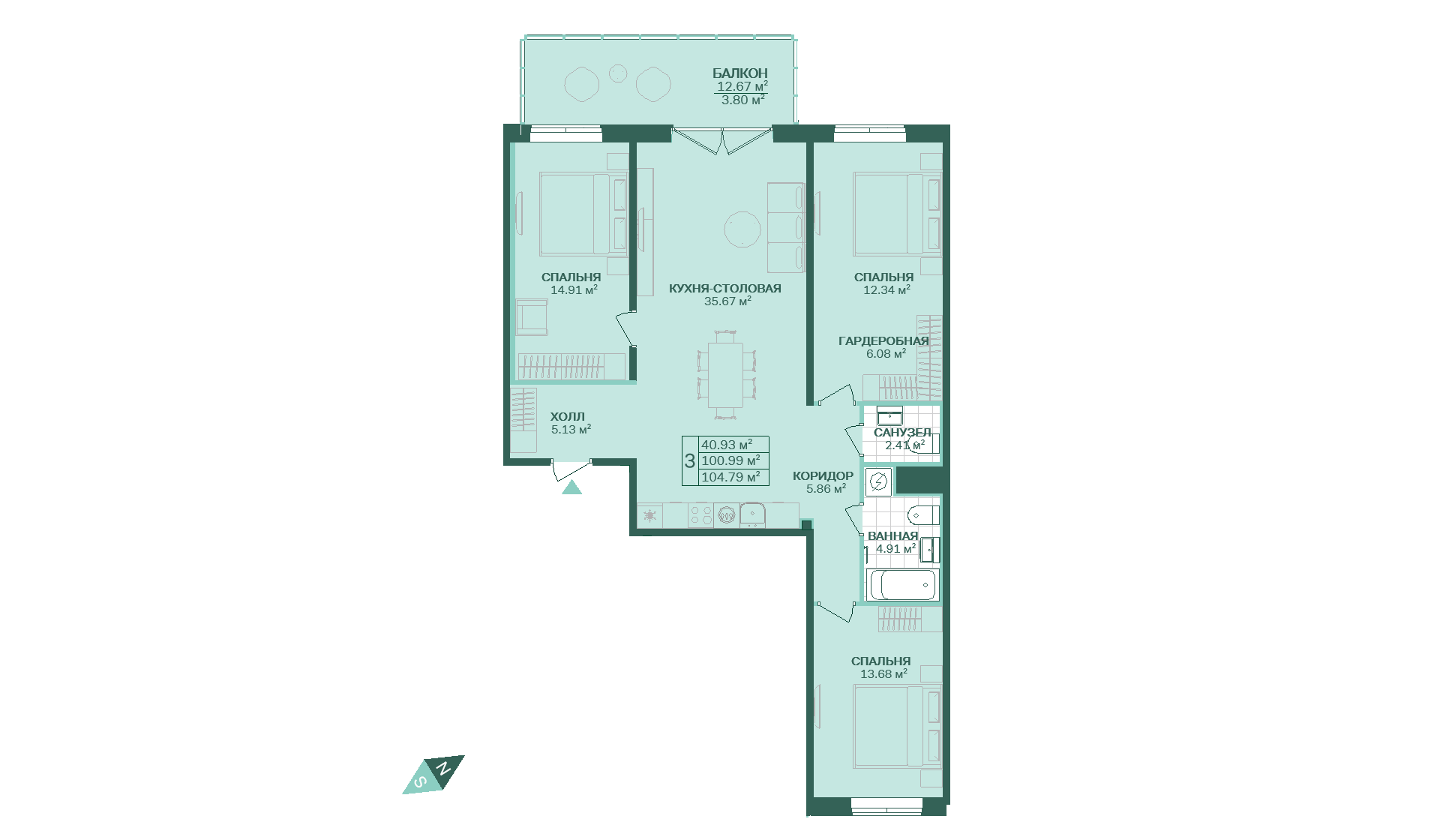 3-комнатная, 105 м² — ЖК ЖК Магнифика Резиденс (Magnifika Residence)