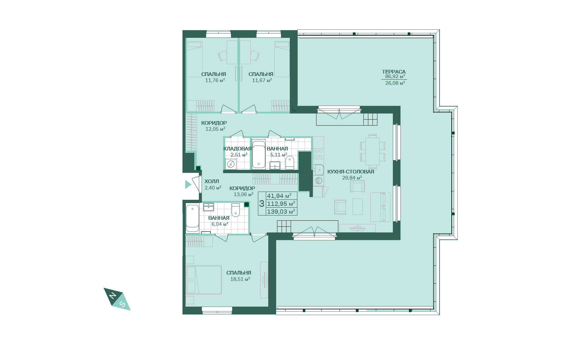 3-комнатная, 139 м² — ЖК ЖК Магнифика Резиденс (Magnifika Residence)