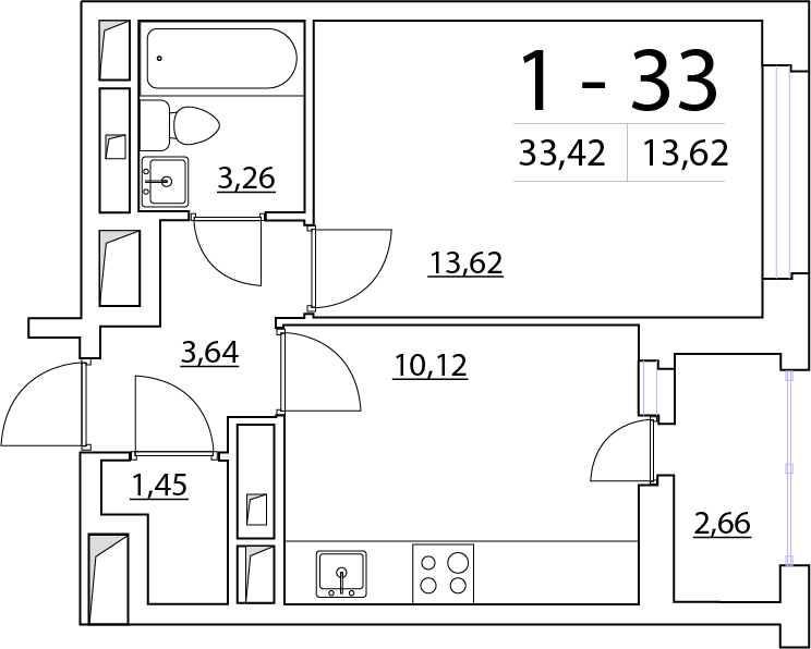 1-комнатная, 33 м² — ЖК ЖК Нью Тайм (New Time)