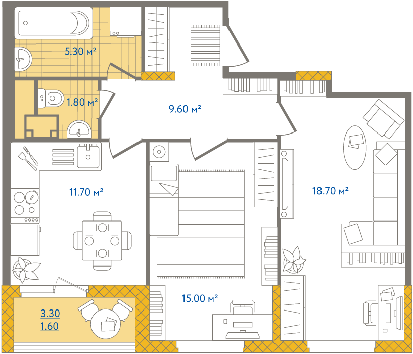 2-комнатная, 64 м² — ЖК ЖК Светлый мир жизнь