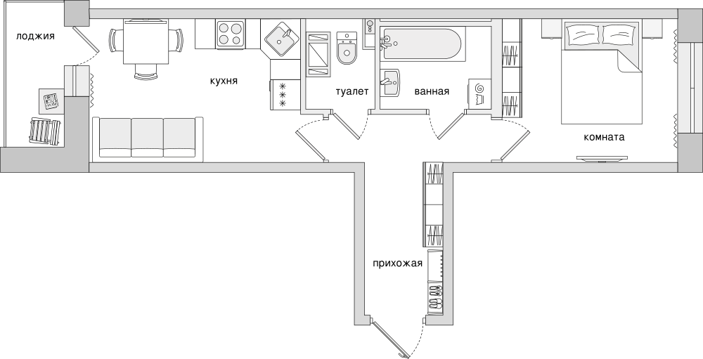 1-комнатная, 42 м² — ЖК ЖК Елизаровский