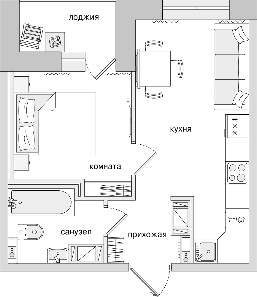 1-комнатная, 34 м² — ЖК ЖК Елизаровский