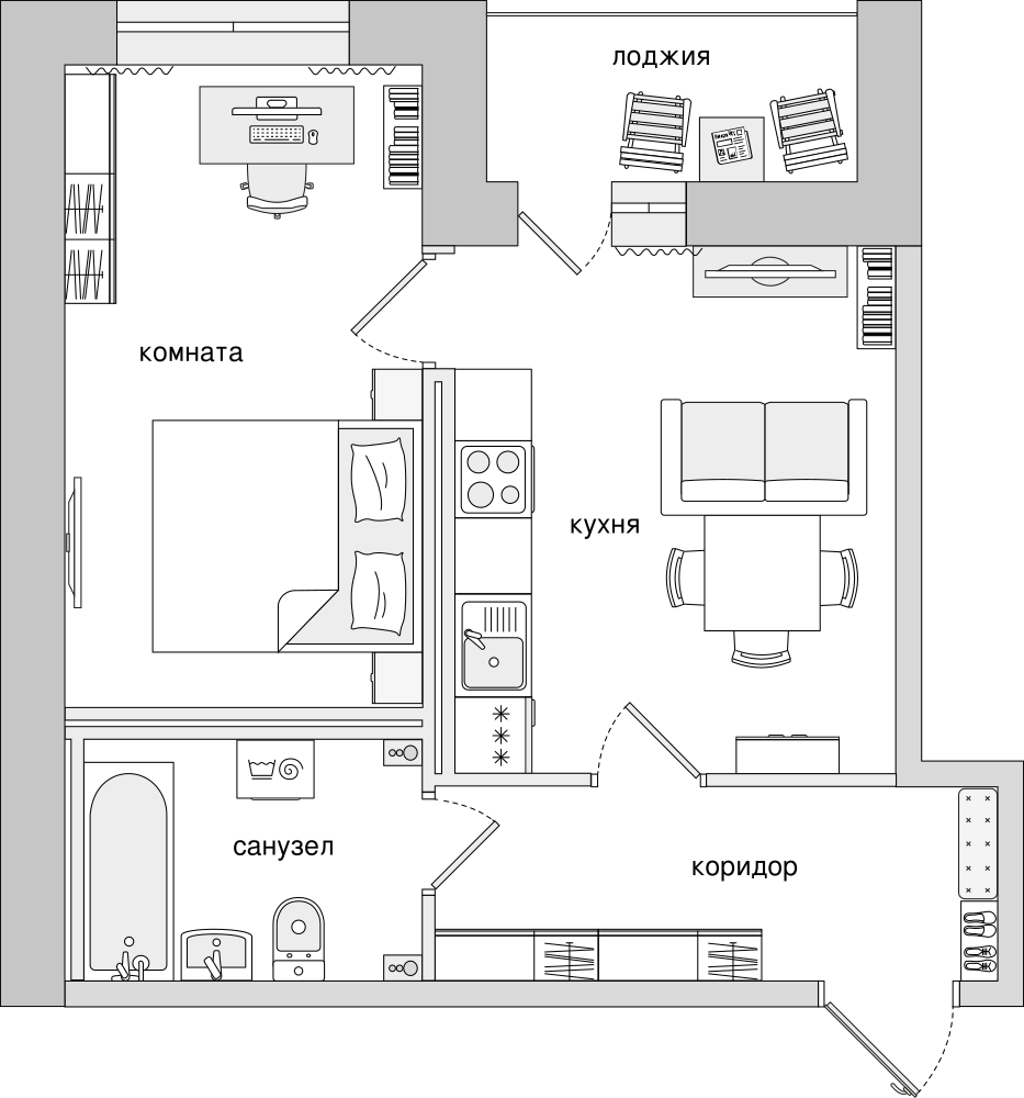 1-комнатная, 44 м² — ЖК ЖК Елизаровский