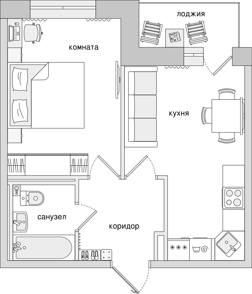 1-комнатная, 40 м² — ЖК ЖК Елизаровский