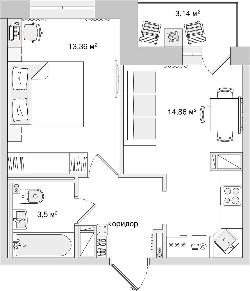 1-комнатная, 40 м² — ЖК ЖК Елизаровский
