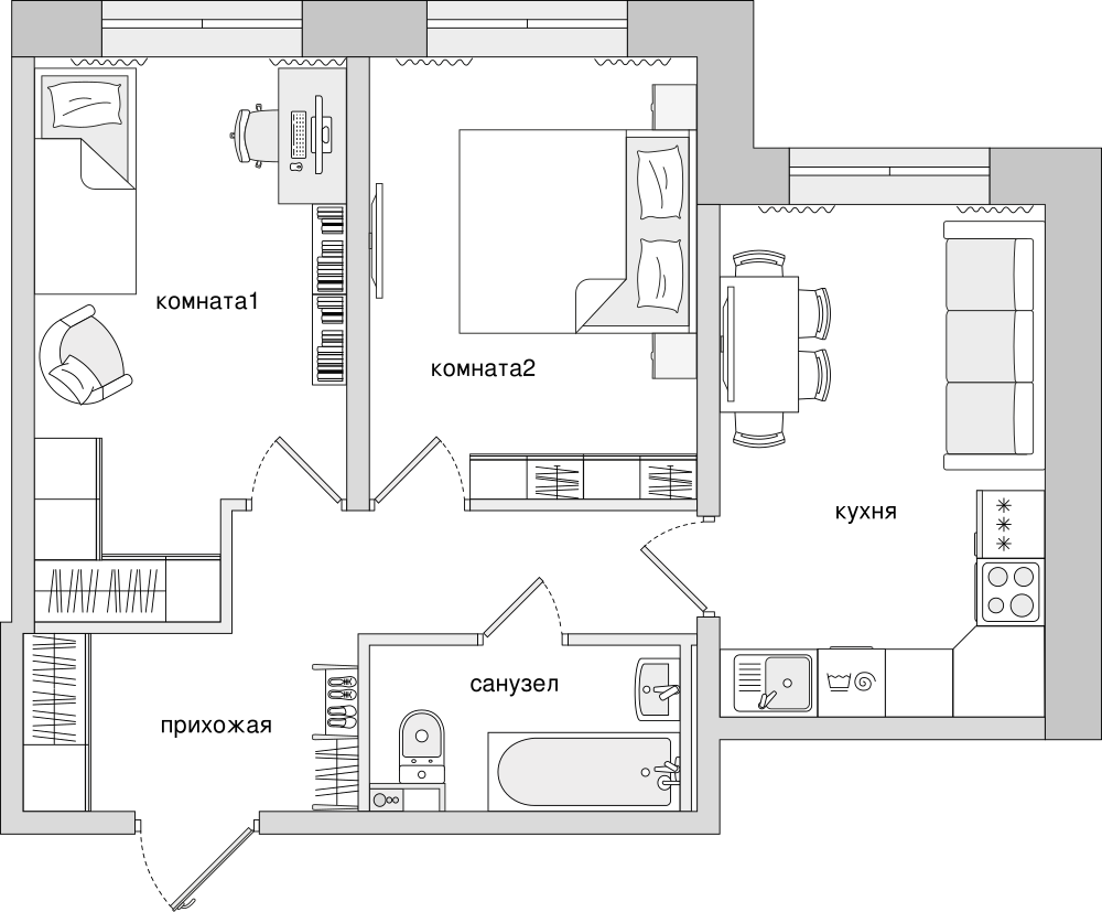 2-комнатная, 51 м² — ЖК ЖК Елизаровский