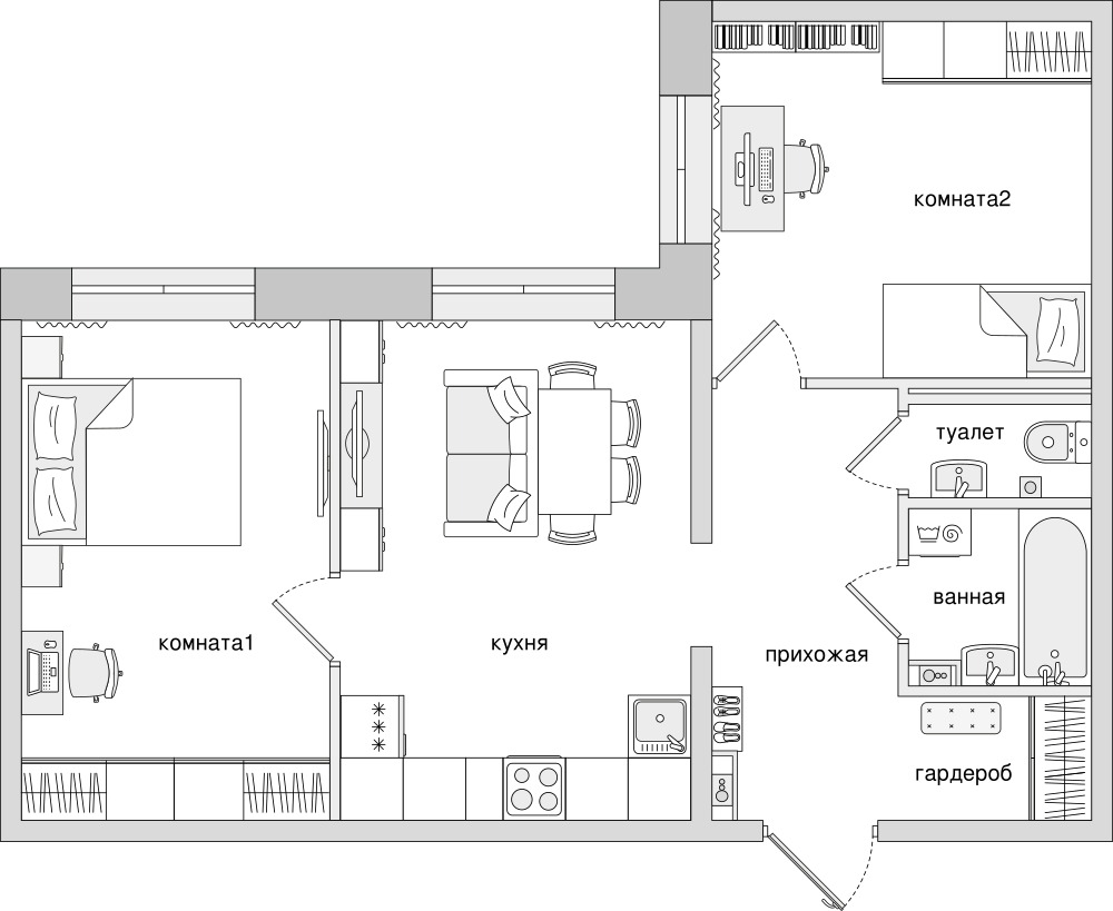 2-комнатная, 58 м² — ЖК ЖК Елизаровский