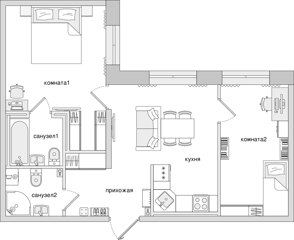 2-комнатная, 58 м² — ЖК ЖК Елизаровский