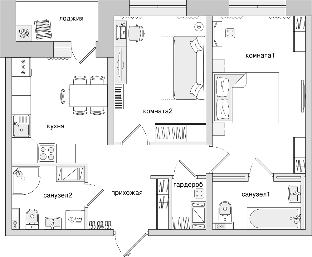 2-комнатная, 57 м² — ЖК ЖК Елизаровский