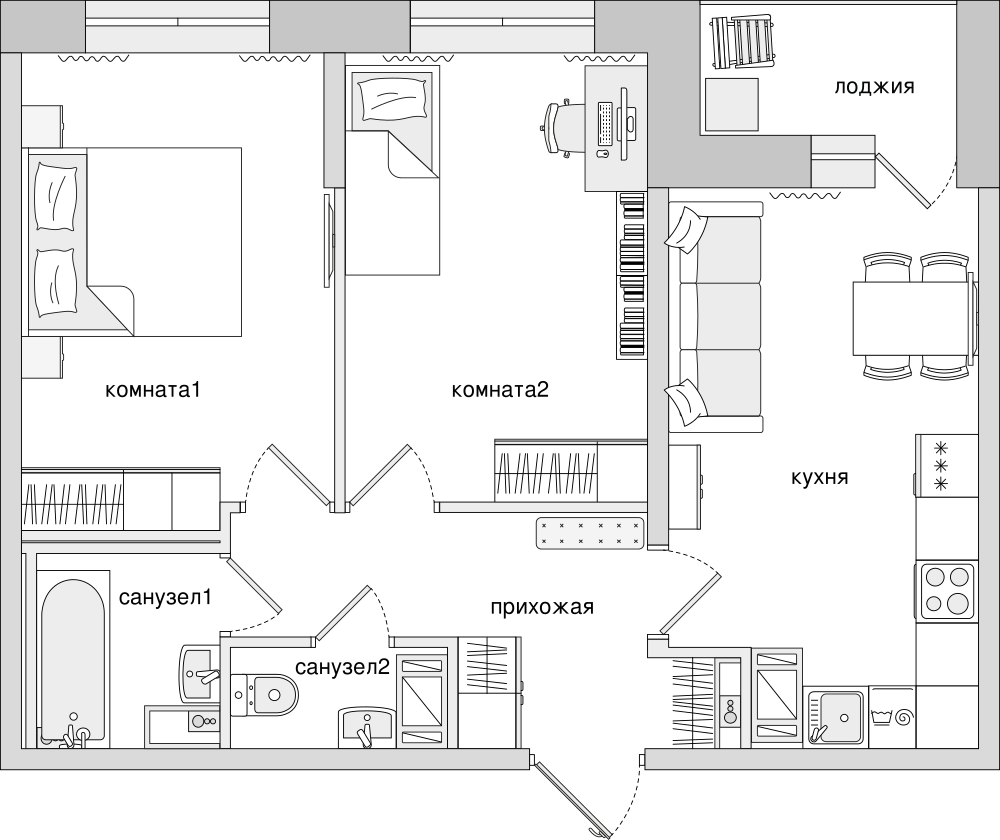2-комнатная, 58 м² — ЖК ЖК Елизаровский
