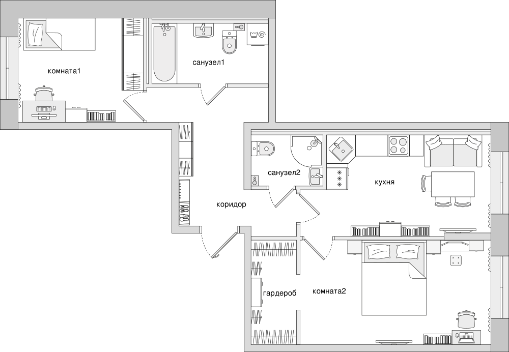 2-комнатная, 63 м² — ЖК ЖК Елизаровский