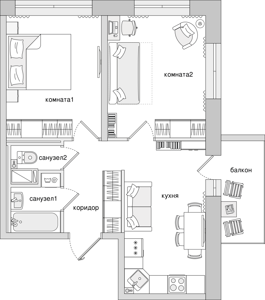 2-комнатная, 53 м² — ЖК ЖК Елизаровский