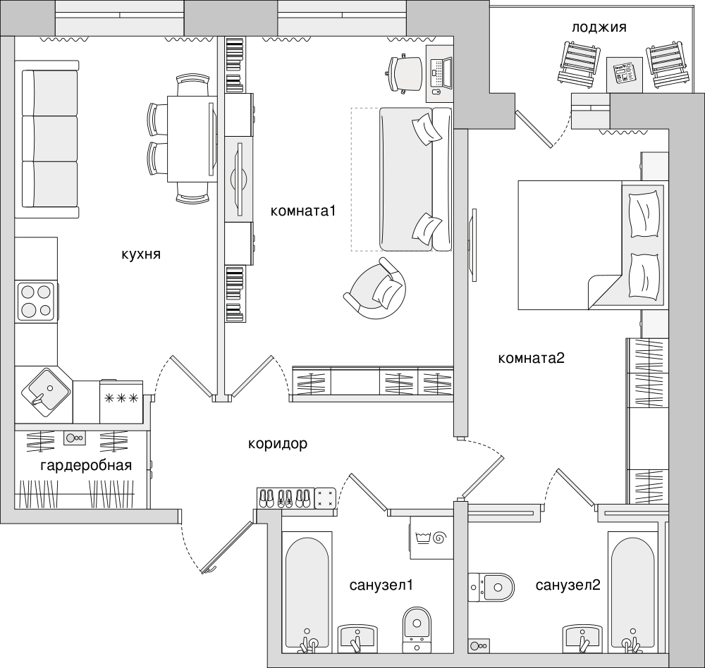 2-комнатная, 67 м² — ЖК ЖК Елизаровский
