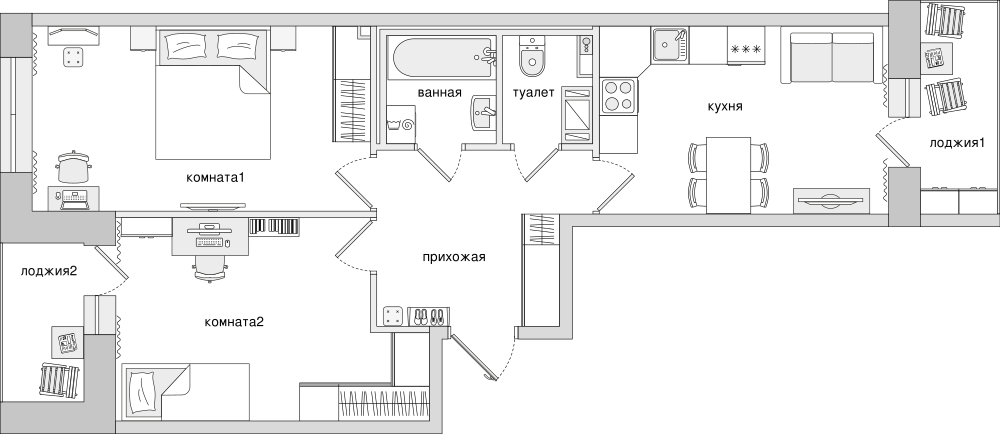 2-комнатная, 62 м² — ЖК ЖК Елизаровский