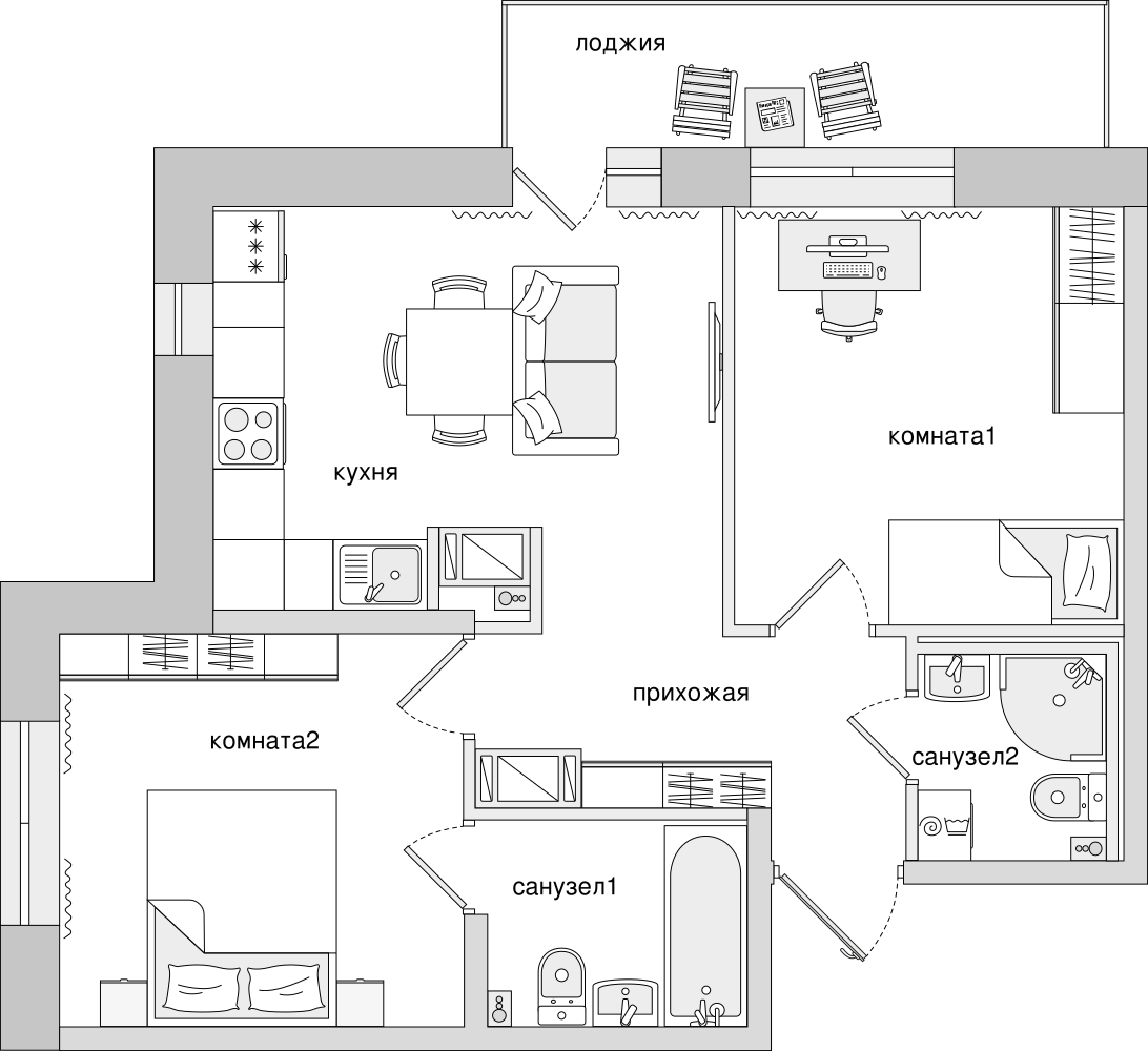 2-комнатная, 57 м² — ЖК ЖК Северный