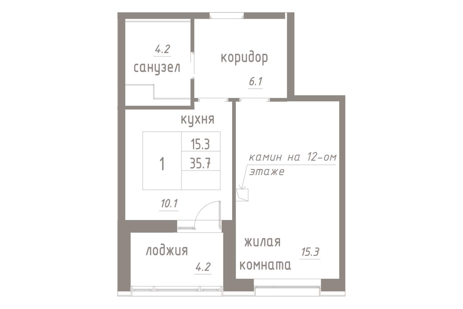 1-комнатная, 38 м² — ЖК ЖК Лайф Лесная