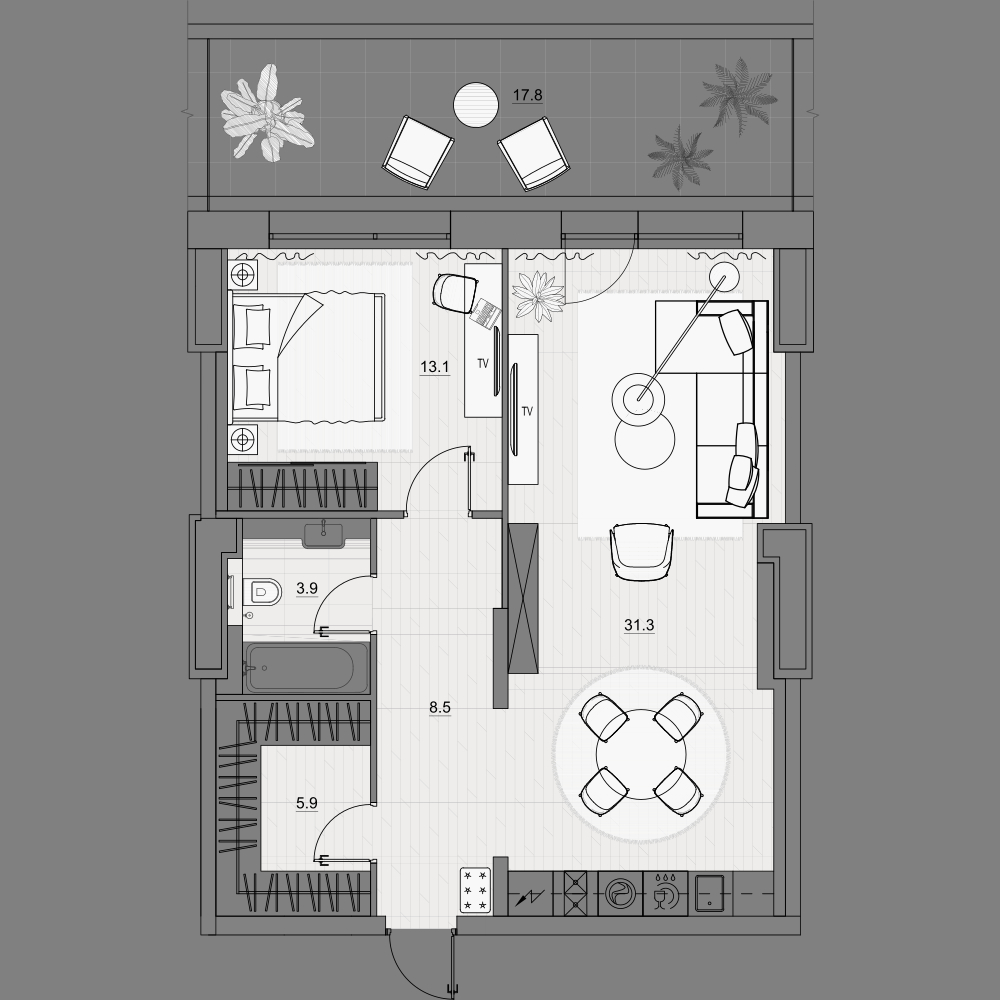 1-комнатная, 70 м² — ЖК Апарт-отель Ye's Marata (Йес Марата)