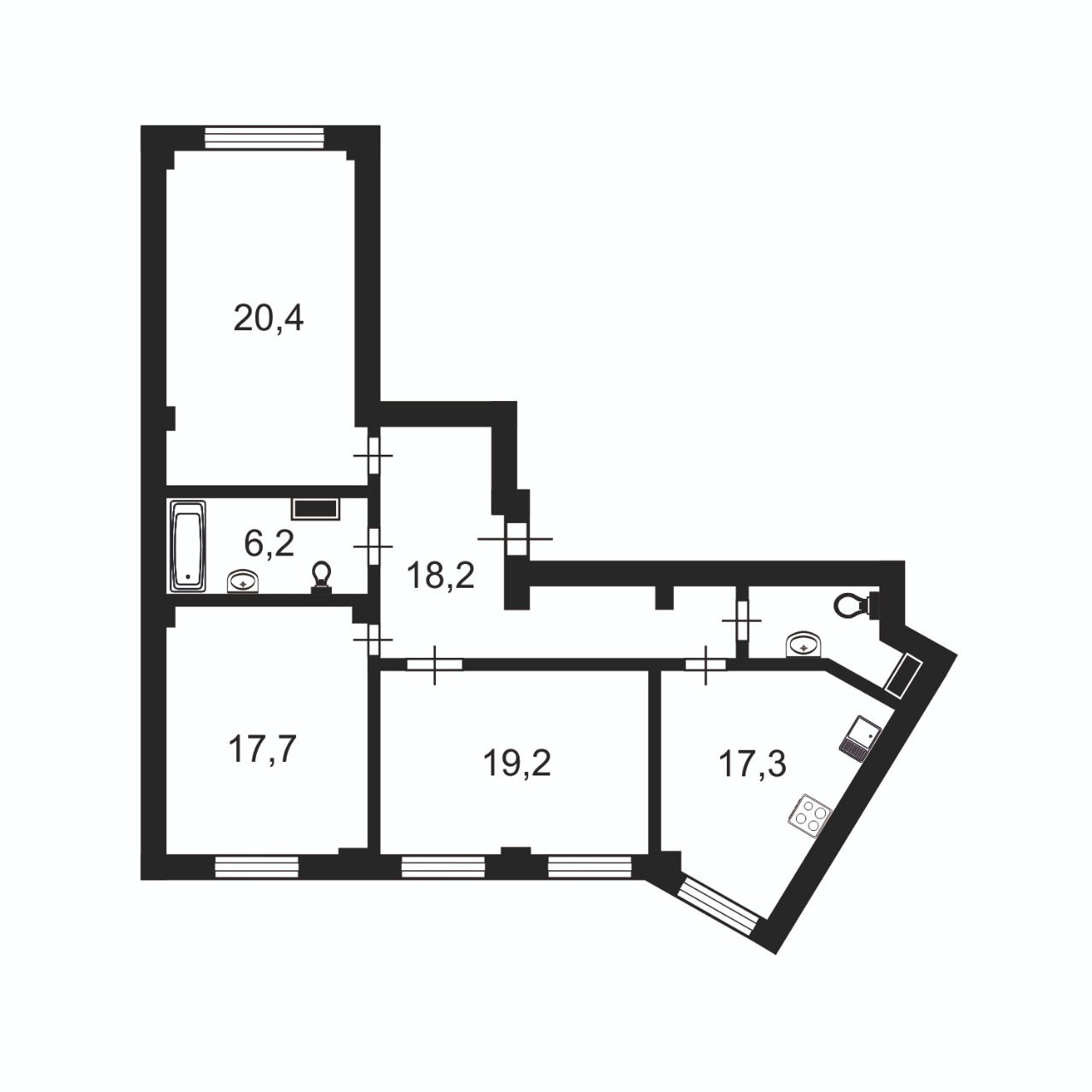 3-комнатная, 103 м² — ЖК ЖК Юбилейный квартал